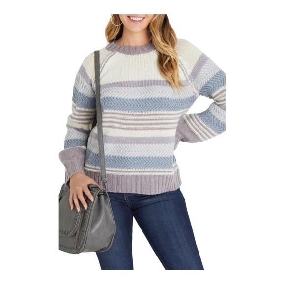 VICI oakwood striped wool blend crewneck raglan balloon knit sweater NWOT - Picture 2 of 8